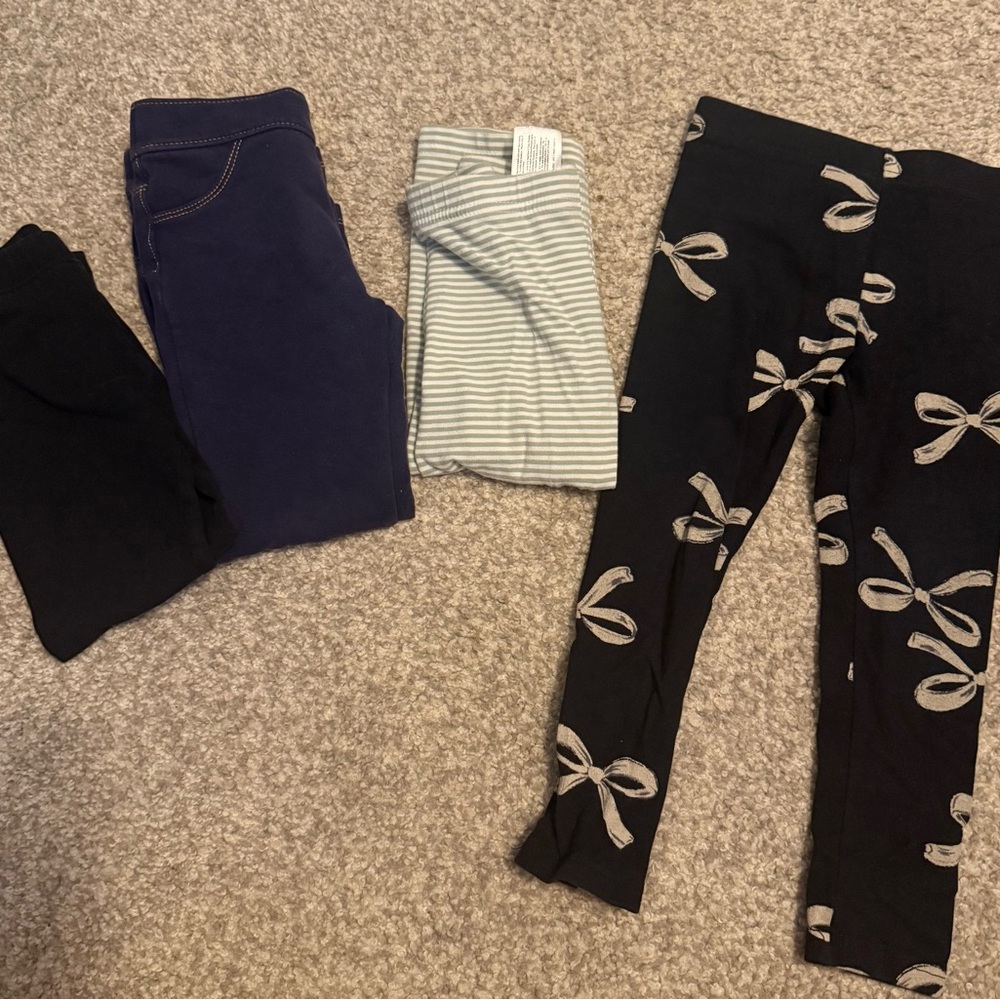 Set of Four Girls' Leggings - Black, Navy, Striped, Bows- 3T